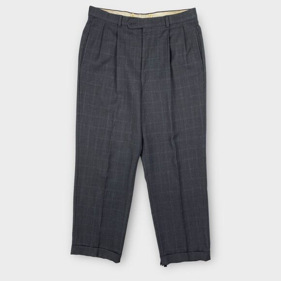 John W Nordstrom Loro Piana Suit Mens 40R 34x29 Windowpane Check Charcoal Wool - Picture 12 of 16